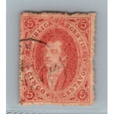 ARGENTINA 1867 GJ 28 RIVADAVIA ESTAMPILLA DE 6ta TIRADA HERMOSO EJEMPLAR DE LUJO TOTAL CON DOBLE LINEA PARCIAL DEL MARCO INFERIOR U$ 60 +